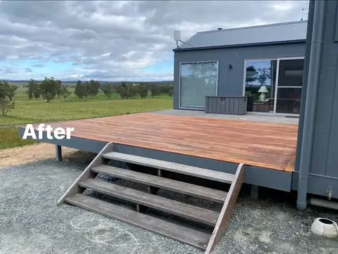 Landscaped yard with timber retaining walls, merbau deck and charcoal paving (5 of 8)