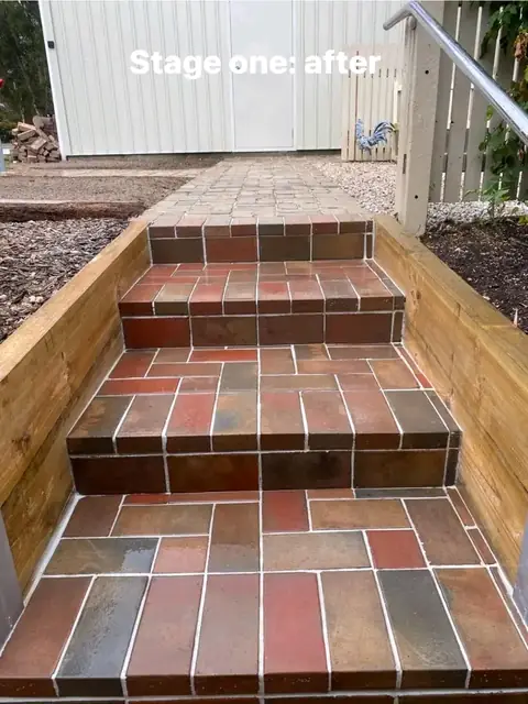 Red brick paving and timber sleeper walls with a stone courtyard (4 of 8)