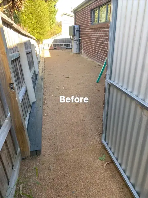 Paved side yard with yuccas, timber edging and garden beds (8 of 9)